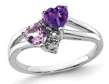Amethyst and Pink Quartz Heart Promise Ring 4/5 Carat (ctw) in Sterling Silver